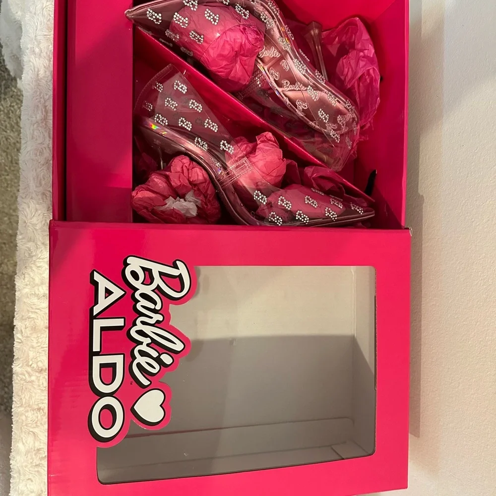 Barbie x Aldo | Tessy Barbie Rhinestone Monogram Clear Pointed Toe Pumps - Picture 2 of 5